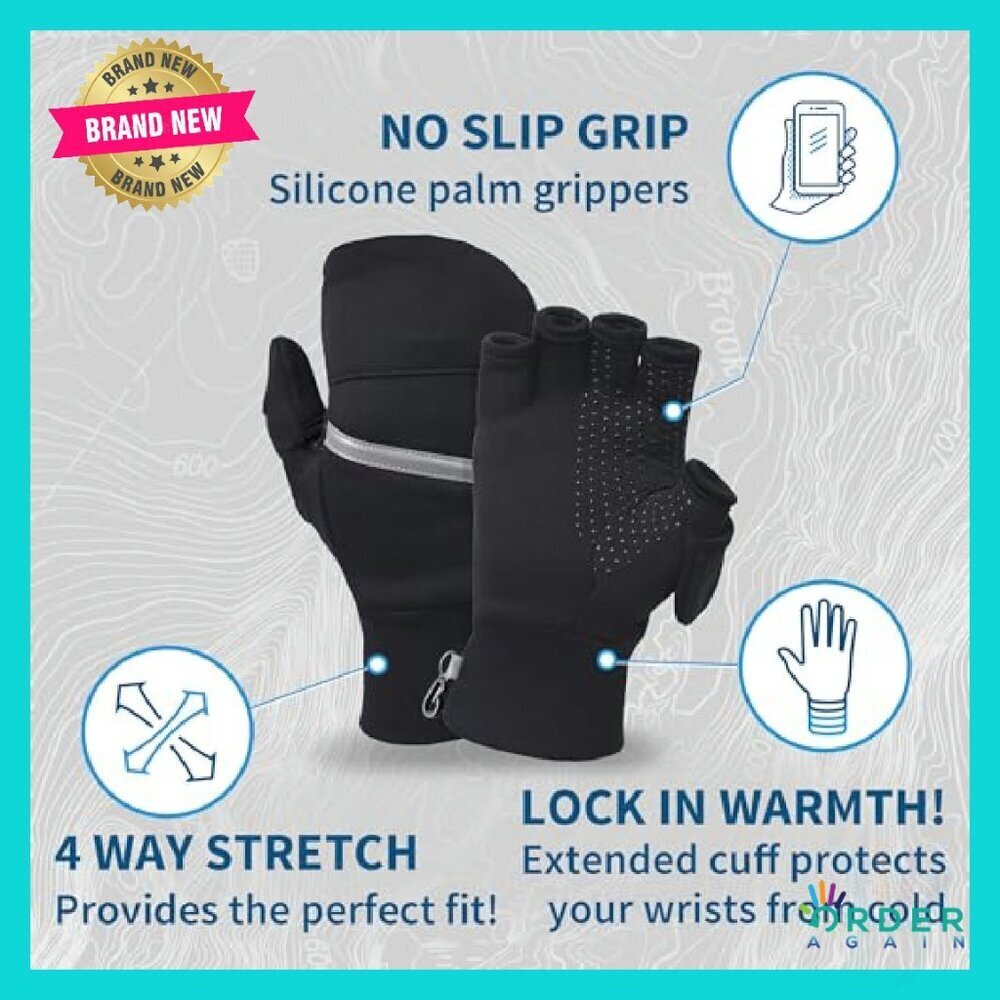 Convertible Running Mittens Reflective Accents Flip Top Magnetic Thumb Flap - Picture 5 of 8